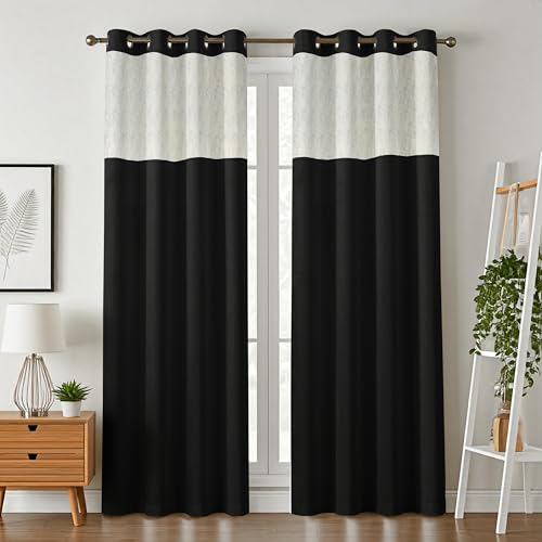 Image of IVAZA Dual-Tone Design 100% Complete Blackout Curtains - Room Darkening Curtain for Windows -, Heavy Blackout, Thermal Insulation Curtains, Black Out Curtain for Windows 5 feet Set of 2 Black