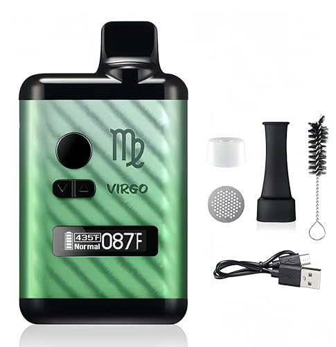 KinZon Vaporizador de hierba seca Virgo, cámara calefactora de cerámica, pantalla OLED y control de temperatura (Verde)