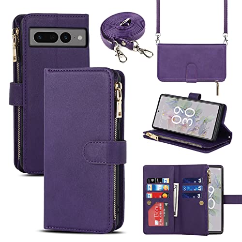 Jaorty Funda tipo cartera para Google Pixel 7 Pro para mujeres y hombres con correa cruzada, funda tipo cartera para Google Pixel 7 Pro con soporte para tarjetas, bolsillo con cremallera para Pixel 7