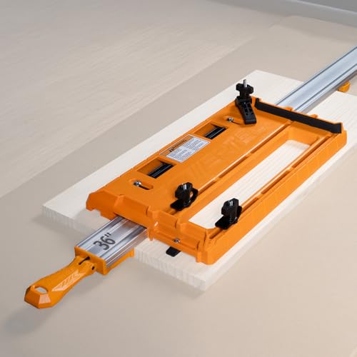 Image of POWERTEC 72390 Circular Saw Track Plate with 36 Inch Straight Edge Clamp, Tool-Free Mounting System, Adjustable Fence for Fast and Accurate Cuts