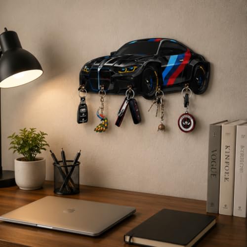 Image of Webelkart MDF UV Printed Key Holder for Wall with 5 Hooks - Decorative Wooden Key Hanger Organizer for Home, Office, Entryway - Wall Mounted Key Stand (12 INCHES)