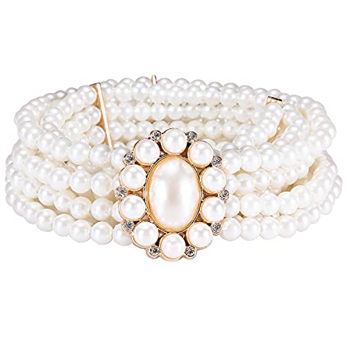 Damen Gürtel mit Perlen und glänzenden Diamanten, modisches Design, Eine große weiße Perle, Einheitsgröße Cover