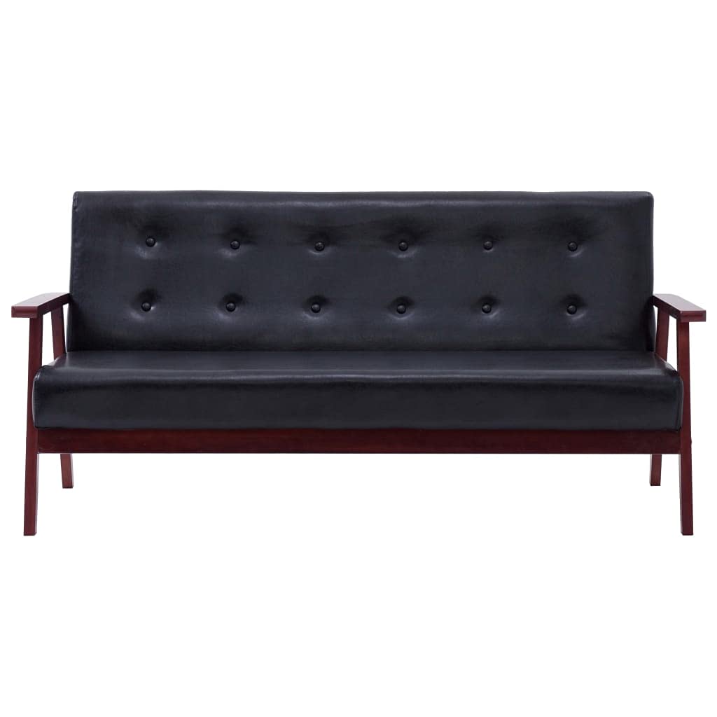 2-TLG. Sofagarnitur Schwarz Kunstleder Sofa klein Couch Mini Kleine Stoffcouch mit weichen Armlehnen