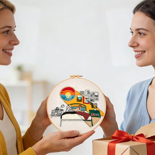 Image of Embroidery Kits for Beginners Adults Sunrise Hand Embroidery Starter Kits, Cross Stitch Kits for Beginners DIY Craft Kits for Adults Women, Entire Set of Embroidery Supplies Full-length Video Tutorial