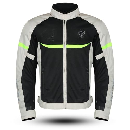 ASPIDEX Giacca Giubbotto Mesh Traforato Traspirante Tessuto Tecnico Moto Sport Estivo (IT, Testo, XXL, Regular, Regular, BEIGE NERO FLUO)