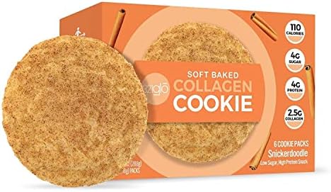 321glo Collagen Protein Cookies, Soft-Baked Cookies, Low Carb and Keto Friendly Treats for Women, Men, and Kids (6-PACK, Snickerdoodle)