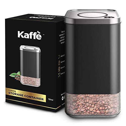 Kaffe Glass Storage Container Coffee Canister - BPA Free Stainless Steel with Airtight Lid 12oz