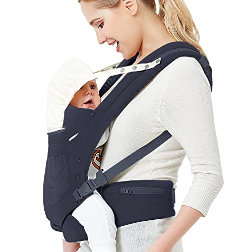 Image of Baby Carrier with Adjustable Hip Seat,Baby Wrap Carrier with Hood, Soft & Breathable Backpack Front and Back for Infants to Toddlers Up to 44 lbs - Black