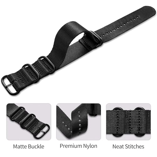 Ritche Christmas Gift 18mm 20mm 22mm 24mm Military Ballistic Nylon Strap With Black Heavy Buckle Watch Band (Glossy Buckle), White Elephant Gifts, Stocking Stuffers for Men