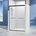 Double Sliding Shower Door 44-48" W x 72" H, Semi-Frameless Glass Shower with 1/4" (6mm) Clear SGCC Tempered Glass, Bathrooms Bypass Door W/Explosion-Proof Film -Matte Black