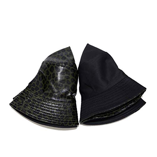 Leopard Print Bucket Hat Pu Leather Cheetah Animal Pattern Rain Hats Reversible Packable Fisherman Caps For Women Men (Green) #TOP2