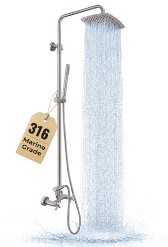 G-Promise 316 Marine Grade Stainless Steel Outdoor Shower Kit - Includes 10' Rain Shower Head &...