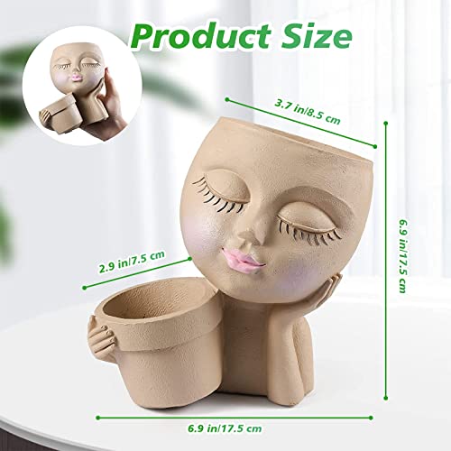 Duchifad Face Planters Pots Head - Double Flower Pots For Indoor Outdoor Plants - Resin Head Planter - Drainage Hole - Cute Lady Face For Live Houseplants Succulent #TOP5