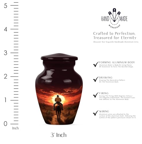 Image of Cowboy Urn for Ashes for Women - Mini Urns for Human Ahses - Keepsake Cremation Holders for Women - Memorial Urns for Human Adult Man(Size:- 3 inch 1Pc)