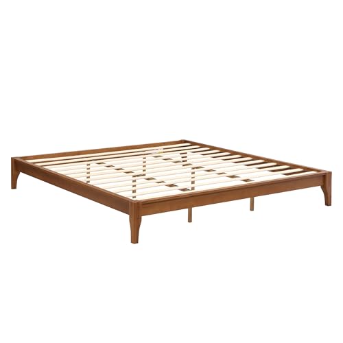 THINK 30 Wood Platform Bed, 12 Inch Solid Dry Bamboo Bed Frame, with Wood Slat Support, No Box Spring Needed, Easy Assembly, King Size, Brown