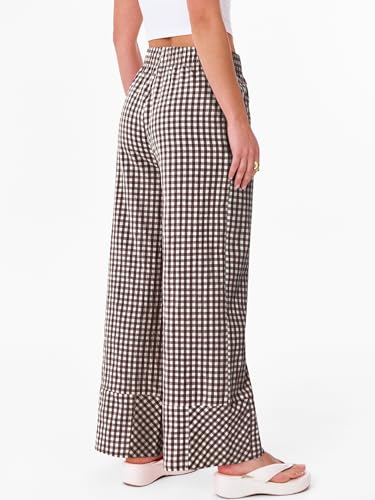 ANRABESS Womens Gingham Striped Boxer Pants Pajama Lounge PJ Bottoms Plaid Wide Leg Casual Cute Fall Trousers with Pockets4