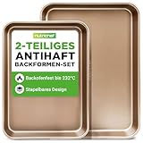 NutriChef Backblech Set 2-teilig – Antihaft 40x28 cm & 35.5x24.6 cm, goldfarbig PFOA-frei, ofenfest bis 232 °C, stapelbar, spülmaschinengeeignet, ideal für Meal Prep & Aufläufe