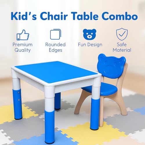 Image of Amazon Brand - Supples Kids Study Table and Chair Set | Durable & Multi-Purpose | Plastic Table & Chair Set for 2+ Years Baby | Rectangular Shape | White & Blue