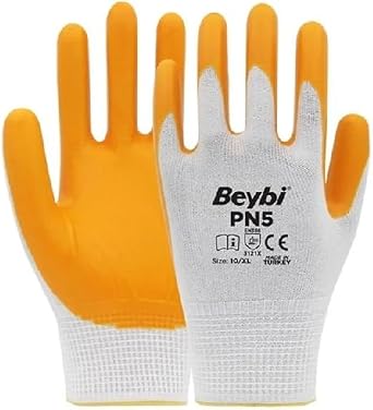 Beybi PN5 Sar    Eldiveni   Nitril Kaplama, Kaymaz, Dayan kl    G venli i Eldiveni   5 li Adet