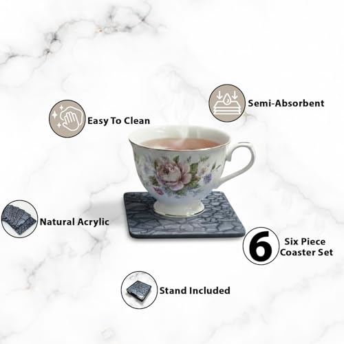Image of Unbreakable Acrylic Coaster Set - 6 Black Square Drink Coasters for Home Office, Gaming, and Study Decor - Stylish Moisture-Protecting Accessories for Tea and Coffee (Black)