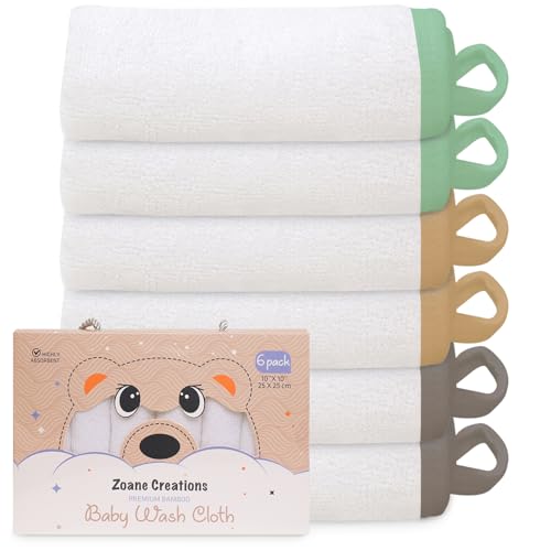 Image of Zoane Creatione Premium Baby Wash Cloths for Babies – Ultra-Soft, Highly Absorbent, 500 GSM, 10x10 in, Pack of 6, Baby washcloths for Newborns and Toddlers - Multi