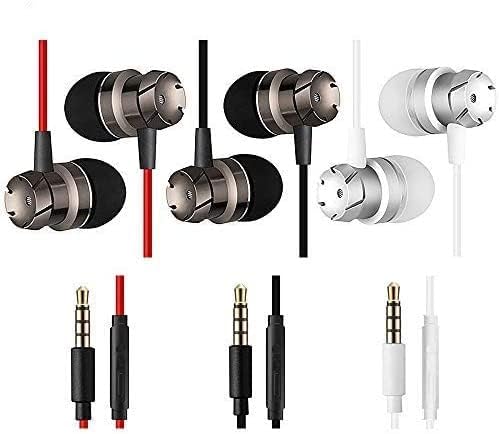 KEKU 3 Packs Earbud Headphones Remote & Microphone, in Ear Earphone Stereo Sound Noise Isolating Tangle Free iOS Android Smartphones, Laptops, Gaming, Fits All 3.5mm Interface Device Black/Red/White
