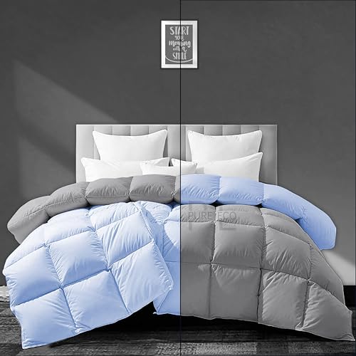 Image of PURE ECO Heavy Winter 400 GSM Comforter for Double Bed Size (90 inchX100 inch) - Soft Quality Winter Blanket Soft Microfiber Fill - Duvet /Blanket Double Bed - Sky Blue /Silver Grey Color
