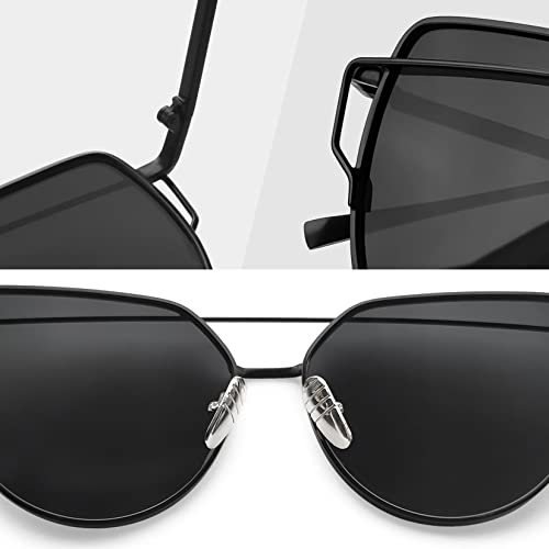 Joopin Cateye Sunglasses For Women, Metal Frame Flat Lens Womens Sunglasses Polarized (Black Frame Black Lens) #TOP3