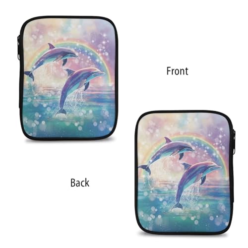 Image of Dolphin Crochet Hook Case Rainbow Knitting Needle Storage with Web Pockets for Holiday Hand Washable Parents Gifts Holiday