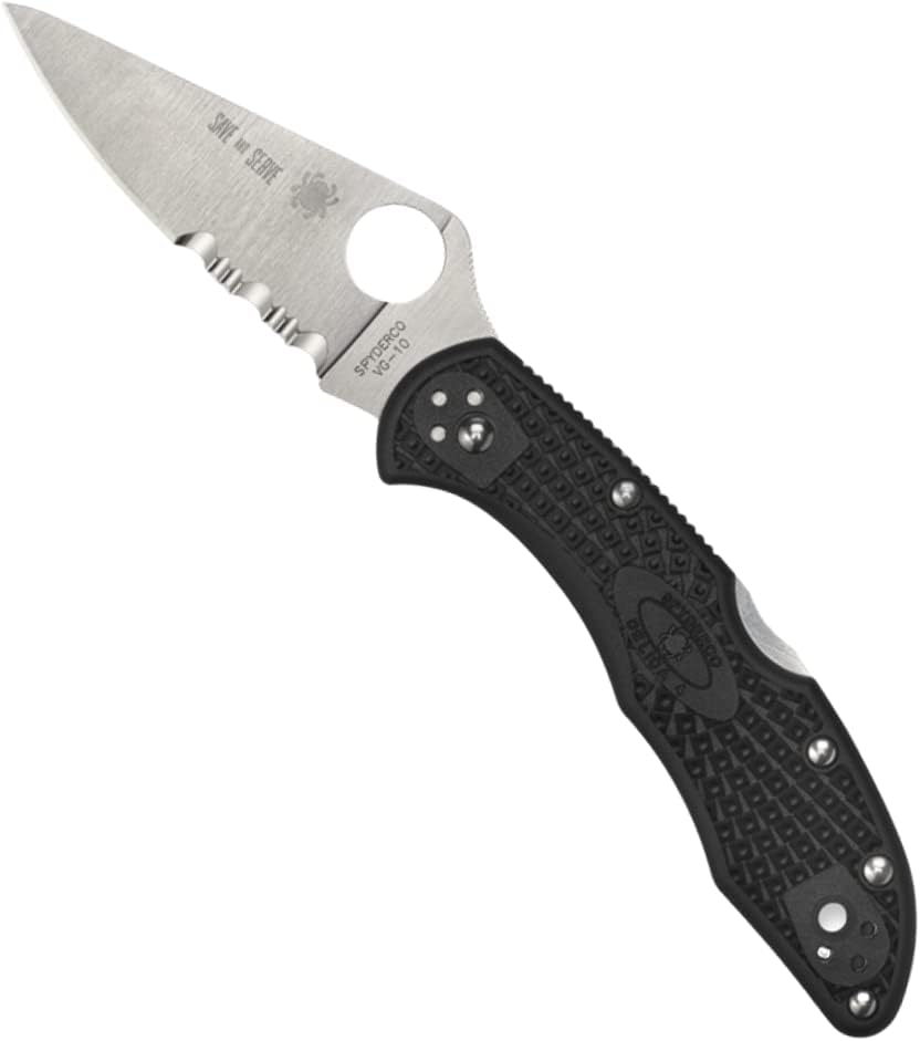 Spyderco Delica 4 Lightweight Knife with Flat Ground Steel Blade and Wildland Firefighter Foundation Black FRN Handle - CombinationEdge - C11FPSBKRD