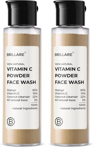 Image of Brillare Vitamin C Powder Face Wash for Glowing, Bright Looking Skin | 100% Natural Orange Powder & Vitamin C | Gentle Exfoliation for Women & Men | Zero Chemicals (Pack of 2)