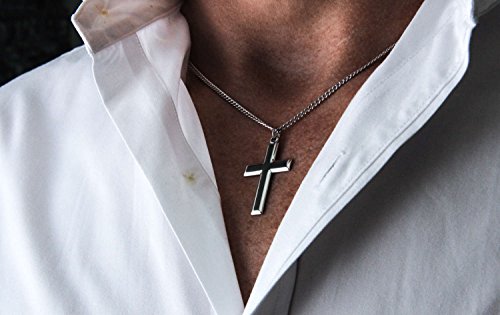 Heartland Store Classic High Polish Cross Sterling Silver Pendant for Men + 24 Inch 1.7mm Sterling Silver Chain & Clasp| USA Made4