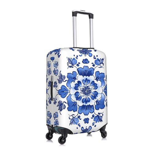 Blue And White Orcelain Floral Elastic Travel Luggage Cover, Washable Spandex Suitcase Protector, Anti-Scratch Fits 18-32 Inch3