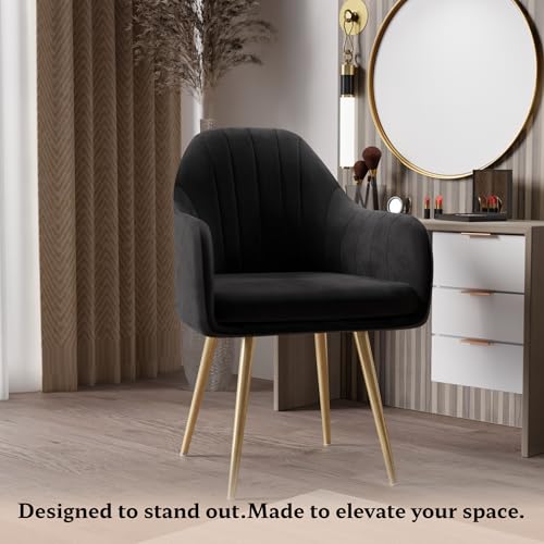 Image of Milano Velvet Comfort Dining Chair with Deep Cushion Seating, Strong Wooden Frame & Metal Support Legs for Dining, Living Room, Bedroom, Balcony & Office (Carbon Black)
