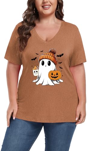 Image of ForHailey Women's Plus Size Short Sleeve Tee Shirt V Neck Basic Ladies Loose Fit T Shirt 1X-5X