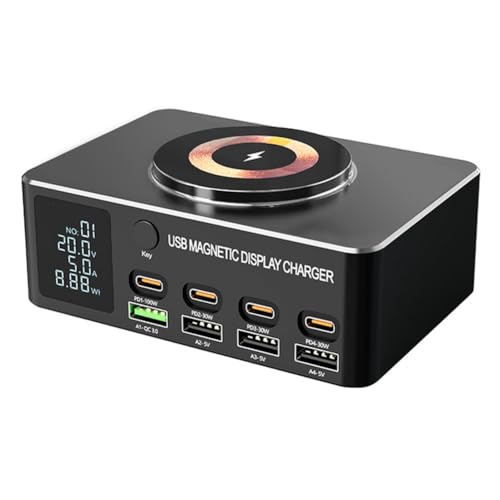 Lbvzxkad Cargador USB de 8 Puertos de 140 W con Carga Inalámbrica Magnética de 15 W PD 100 W QC 3.0 Estación de Carga para Computadora Portátil Teléfono Enchufe de la UE