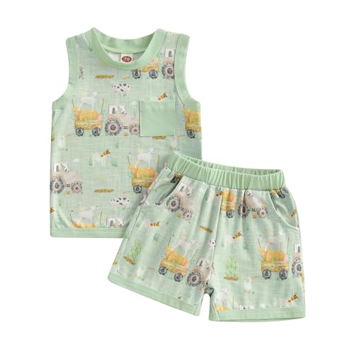 Image of CIYCUIT 2Pcs Baby Boy Summer Clothes Infant Toddler Beach Outfits Sleeveless Tank Tops Shorts Set