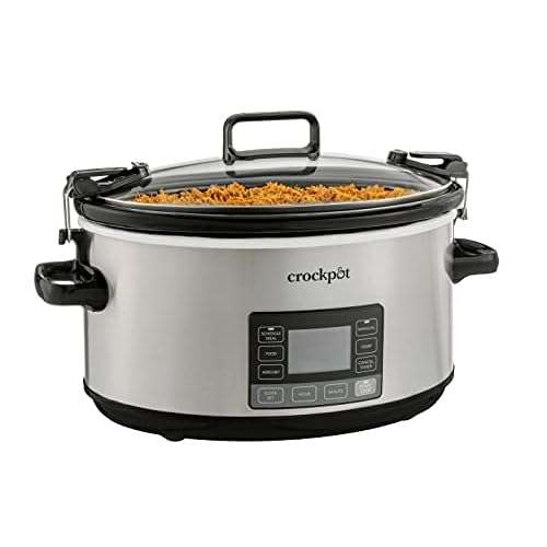 Crock-Pot 7-Quart Slow Cooker, Portable Programmable with Timer, Locking Lid, Stainless Steel; an Essential Kitchen Appliance, Perfect for Families and Gathering