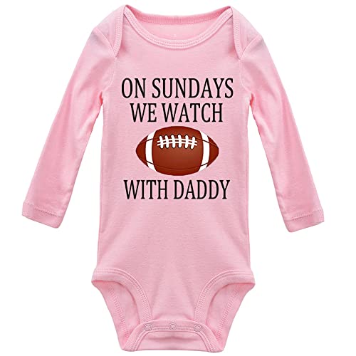 Image of On Sundays We Watch Football with Daddy Baby Bodysuits Long Sleeve Unisex Infant Rompers Bodysuits