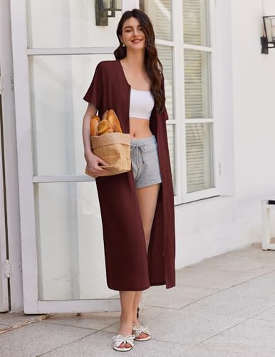 Image of Ekouaer Zip Up Robe for Women Long Housecoat Waffle Knit Bathrobes Cozy Full Length Nightgown with Pockets S-4XL