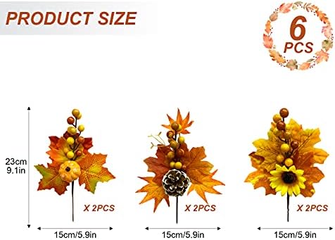 6 Pack Artificial Maple Leaves Branches Pumpkin Fall Stems for Vases Fake Berry Picks Fall Artificial Flower Decor Autumn Centerpieces Floral Arrangements Thanksgiving Harvest Day Party Decorations