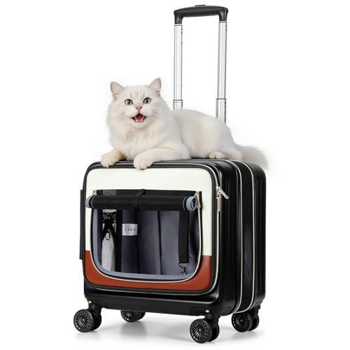 Lekereise Cat Carrier with Wheels Airline Approved Designed for Small Dogs with Expandable Design 2-in-1 Rolling Cats Travel Carrying Bag for Pets & Owners Suitcase