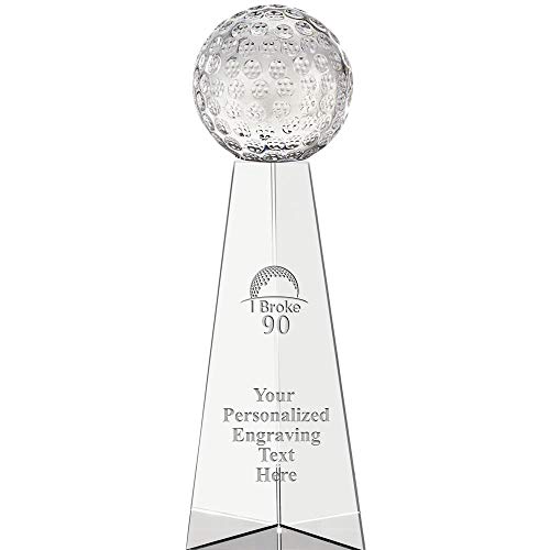 Crown Awards 12" Golf I Broke 90 Tri Pedestal Crystal, Custom Engraved Golf I Broke 90 Tri Pedestal Crystal, Engraving Included, Prime