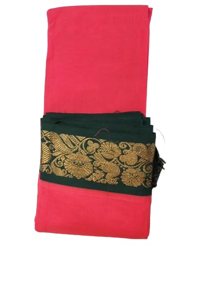 Image of Indian Traditional Pure Cotton Gadwall Saree, for Women, Peaches Pink Plain with Zori Worked Border
