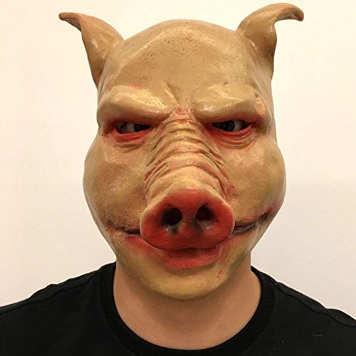 YCu00b0 Scary Halloween Mask, Horror Animal Pig Head Mask Full Head Masquerade Party Props Spoof Resident Evil Bloody Monster Adult Average Code