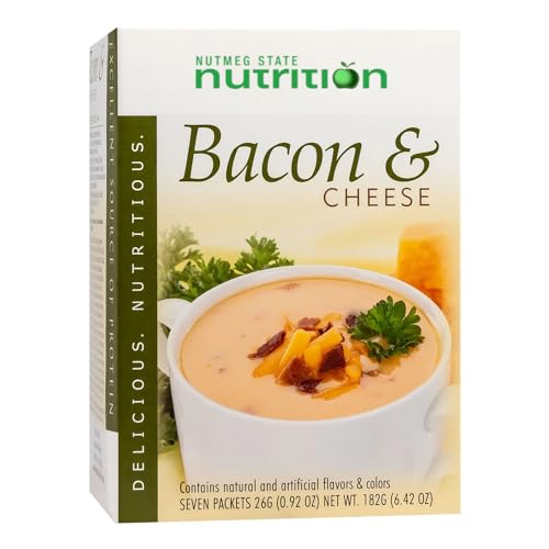 Nutmeg State Nutrition – High Protein Instant Soup Mix, Low Calorie, Low Fat, Low Carb, Ideal Protein Compatible, 7 Servings Per Box (Bacon Cheese)