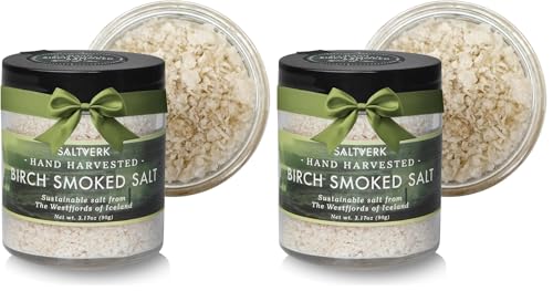 Saltverk Sea Salt - Gourmet, Icelandic, Hand Harvested and Sustainably Made - Birch Smoked 3.17 Oz (Pack of 2)