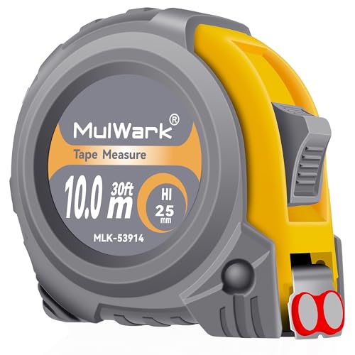 MulWark 30FT Metric Tape Measure Easy Read Measuring Tape Retractable with Fractions 1/8 Both-Side Metal Blade Magnetic Hook & Shockproof Case for Construction Carpenter Architect Woodworking
