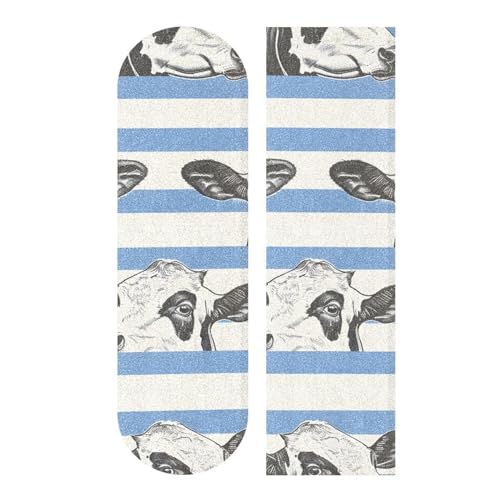 ALAZA Cows Blue White Striped Skateboard Grip Tape Sheets Longboard Grip Tape 44