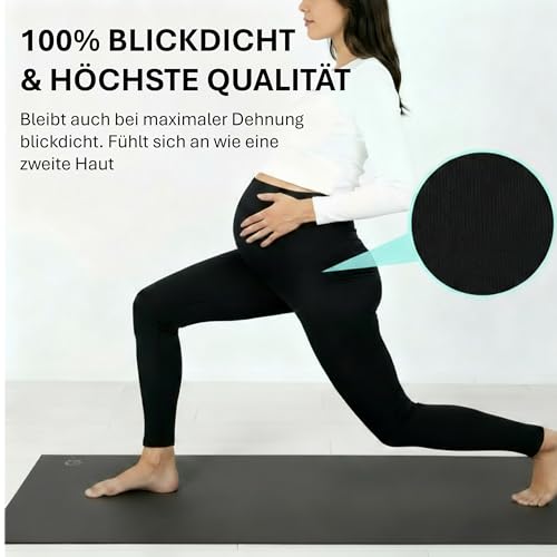 Everwoman Schwangerschaftsleggings | Blickdichte Umstandsleggings (High Waist) stützt den Babybauch - elastisch bequem & weich | Umstandsmode für Jede Phase (Schwarz M)